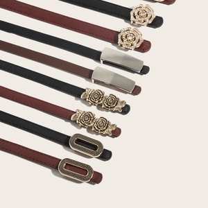 Ceintures fines en cuir pour femmes avec boucles de camélia et métal de style vintage