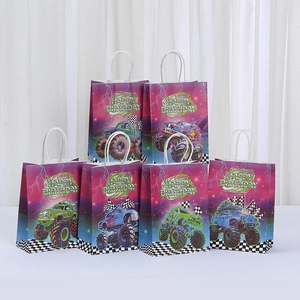 Monster Truck Birthday Gift Bag Kraft Paper Handbag Portable Printed Shopping Bag For Kids Birthday Party Favors Bag