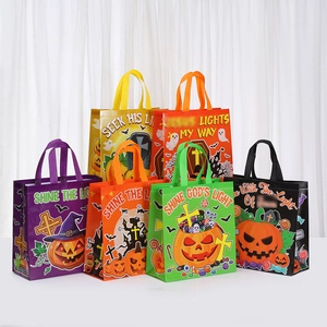 Halloween Non-Woven Fabric Gift Bag Waterproof Printed Pumpkin Ghost Bat Pattern Party Favor Shopping Handle Tote Bag