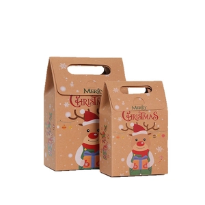Christmas kraft paper gift boxes set featuring reindeer illustration and festive handles