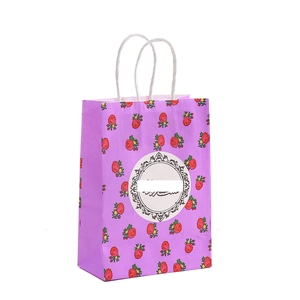 Sac cadeau en papier kraft violet à fleurs avec poignées pour festival de lune et fêtes