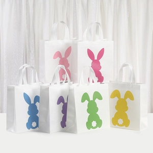 Vliesstoff Ostern Hasen-Silhouette Geschenktüte Wasserdicht Bedruckt Party Süßigkeiten Lagerung Handtasche Mit Griff Für Feiern