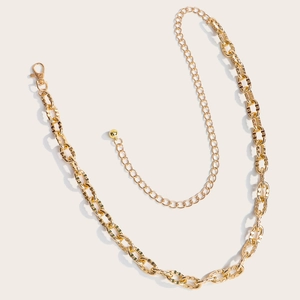 Polished gold multi-layer metal chain belt with industrial links and lobster clasp