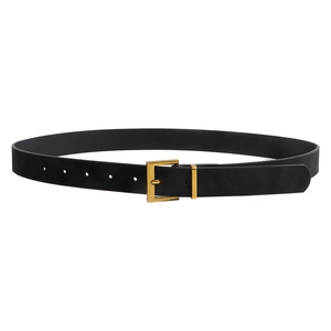 Cintura classica in pelle nera con fibbia quadrata dorata vintage per jeans e vari stili