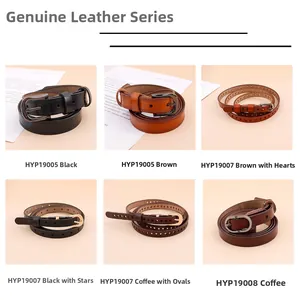 Detailed grid view of leather belts featuring star and heart hollow-out designs in various colors