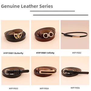 Plusieurs styles de ceintures fines en cuir de vachette avec diverses boucles dorées