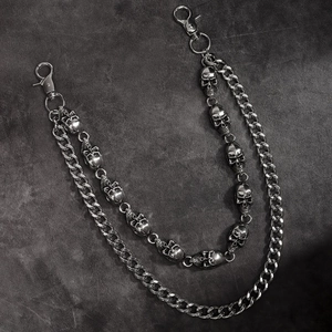 Double-layered punk skull pants chain with curb links and silver lobster clasps for jeans