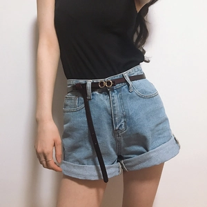 Ceinture fine en cuir pour femme marron foncé avec boucle dorée élégante à double anneau