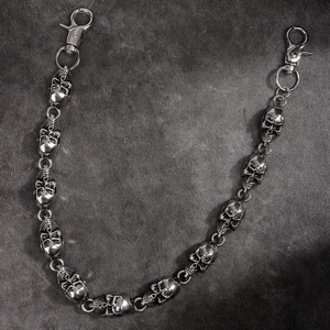 Hip hop punk style silver skull link chain for jeans with sturdy lobster clasps