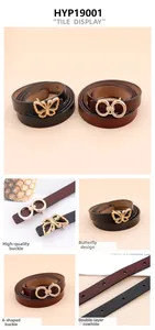 Vue détaillée des ceintures en cuir de vachette avec boucles à nœud et infini en deux couleurs