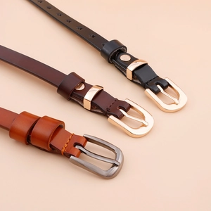 Slim leather belt for women featuring star cutouts and heart buckles in three colors