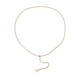 Elegante catena da pancia in metallo oro rosa con ciondolo rotondo e chiusura a moschettone