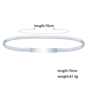 Minimalist silver elastic metal belt with rectangular buckle, length 70cm and weight 67.3g