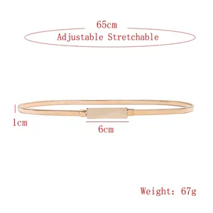 Detailed size chart of a 65cm gold elastic metal belt with 1cm width and 6cm polished buckle