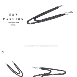Detailed view of the double-layered black metal waist chain with lobster clasp and S-hook