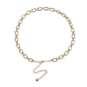 Exaggerated gold aluminum waist chain with large oval links and ball pendant for women