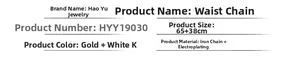 Detailed size specifications for minimalist metal body chain featuring gold and silver options