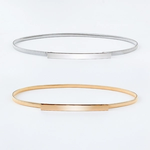 Detail view of elastic gold and silver metal snake chains with rectangular buckles