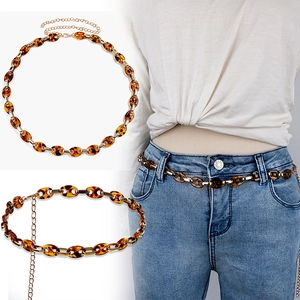 Sexy leopard print acrylic waist chain with gold metal links and adjustable lobster clasp