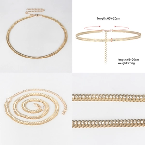 Detail of 1cm wide gold metal waist chain with rhinestones and size measurements