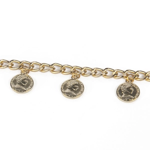 Vintage gold waist chain belt with portrait coin pendants and tassel for women