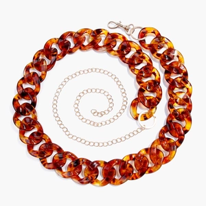 Women's Leopard Print Acrylic Tortoise Shell Waist Chain Adjustable Metal Link Belt For Jeans Dresses Fashion Accessories