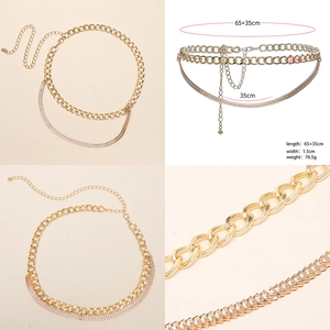 Detail view of gold layered body chain with rhinestones and adjustable lobster clasp