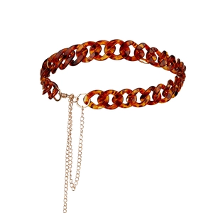 Tortoiseshell acrylic link waist chain with gold metal adjustable buckle for women