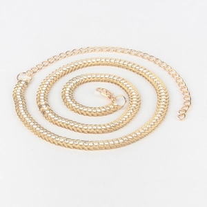 Golden rhinestone encrusted waist chain belt with adjustable lobster clasp in spiral layout