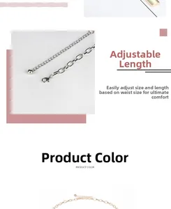 Detail of adjustable metal waist chain featuring lobster clasp and small ball pendant