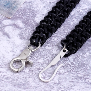 Double-layered black chunky acrylic pants chain with silver metal lobster clasps and hooks