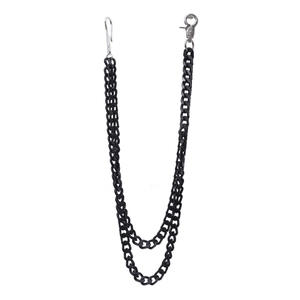 Punk black double-layer pant chain with silver metal lobster clasps for trousers