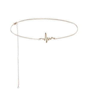 Chaîne de taille minimaliste en métal doré avec pendentif EKG cœur et chaîne réglable