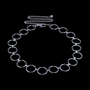 Minimalist silver metal circle chain belt with lobster clasp and adjustable link for dresses
