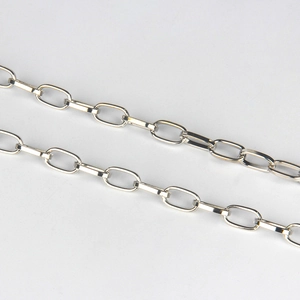 Detail shot of silver paperclip metal chain link with polished stainless steel finish