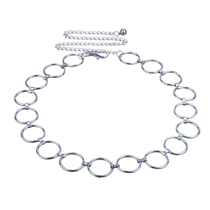 Minimalist silver metal circle chain belt with round rings and lobster clasp closure