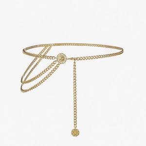 Chaîne de taille multicouche minimaliste en métal doré avec pendentifs ronds rétro
