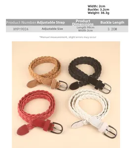 Detailed size chart for vintage woven belts showing 98cm length and four colors