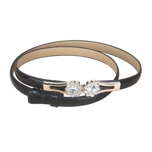 Elegante cintura sottile in PU da donna con fibbia a fiore dorata e strass luminosi