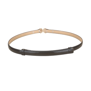 Elegante cintura sottile in vernice nera con fibbia in metallo dorato per abiti da donna