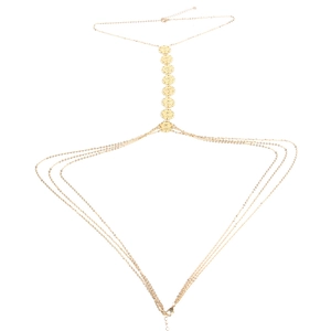 Catena da corpo boho dorata con ciondoli a moneta vintage e frange multistrato chic