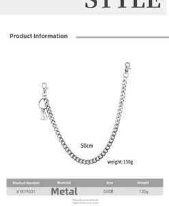 Close-up of a 50cm silver punk metal wallet chain with lobster clasps and key rings
