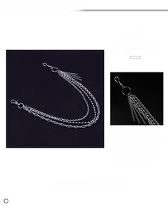 Detailed view of silver multi-layer metal pants chain with alloy lobster clasps