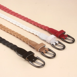 Women's Vintage Braided Belt Faux Leather Alloy D-Ring Pin Buckle Woven Waist Strap Fashion Elegant Accessories For Dresses