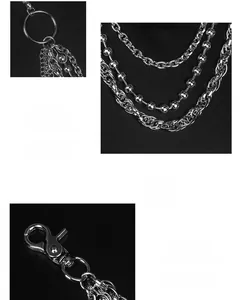 Detail of multi-layer metal hip-hop pants chain with 360-degree rotating lobster clasp
