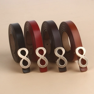 Women Slim Cowhide Genuine Leather Belt With Metal Figure-8 Buckle Fashion Versatile Thin Waist Strap For Jeans Dress Accessories