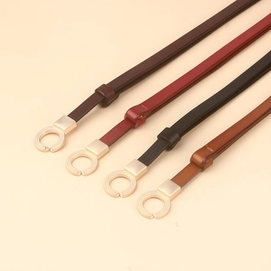 Women's slim genuine leather belts with gold double ring buckles in four elegant colors