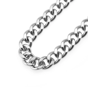 Polished silver metal cuban link chain for jeans and streetwear fashion