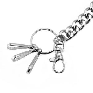 Polished silver punk trouser chain with Cuban links and multi-functional metal lobster clasps