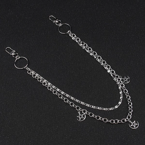 Chaîne de Taille en Métal Double Couche Hip Hop Avec Pendentif Étoile Lune Argent Punk Streetwear pour Hommes Femmes